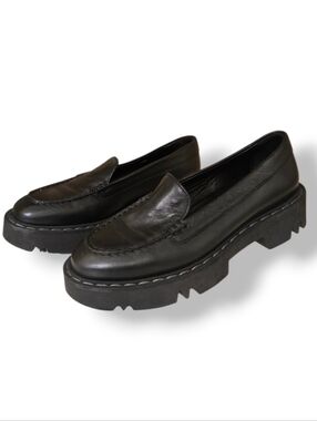 AQUATALIA Hayley Chunky Platform Loafers Sz 7.5 Made in Italy Black Leather